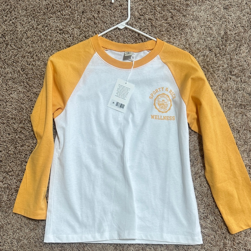 Sporty & Rich Womens Long Sleeve Tee in gold/yellow and White - Picture 2 of 5